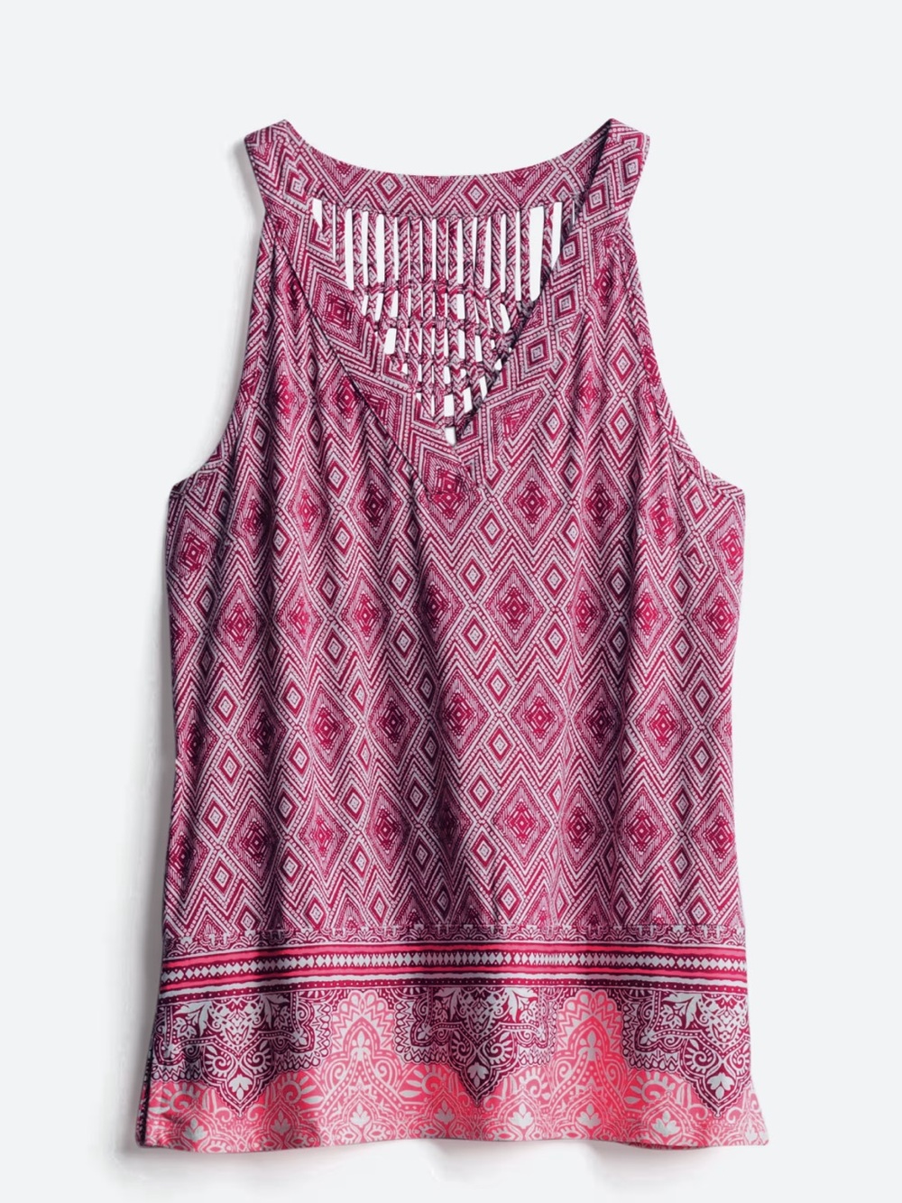Sleeveless Pink Geometric Crochet-Detail Tank